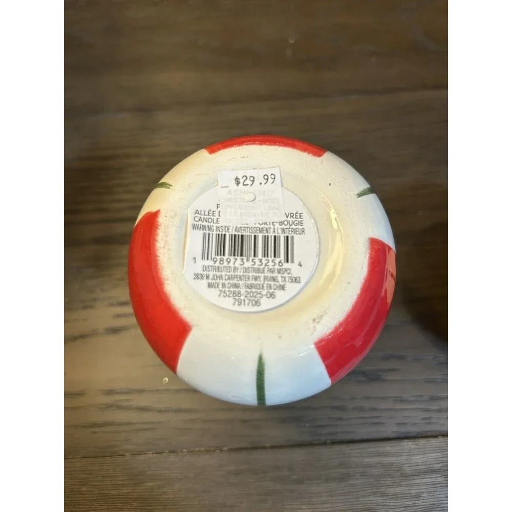 Ashland Ceramic Striped Christmas Taper Candle Holders Red White Green Bundle